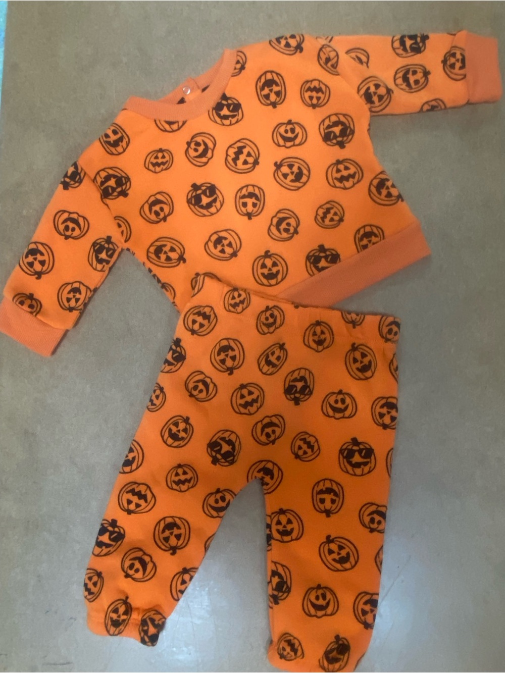 Carter's Orange Black Pumpkin Print Two-Piece Halloween Outfit | Infant Size 6-9